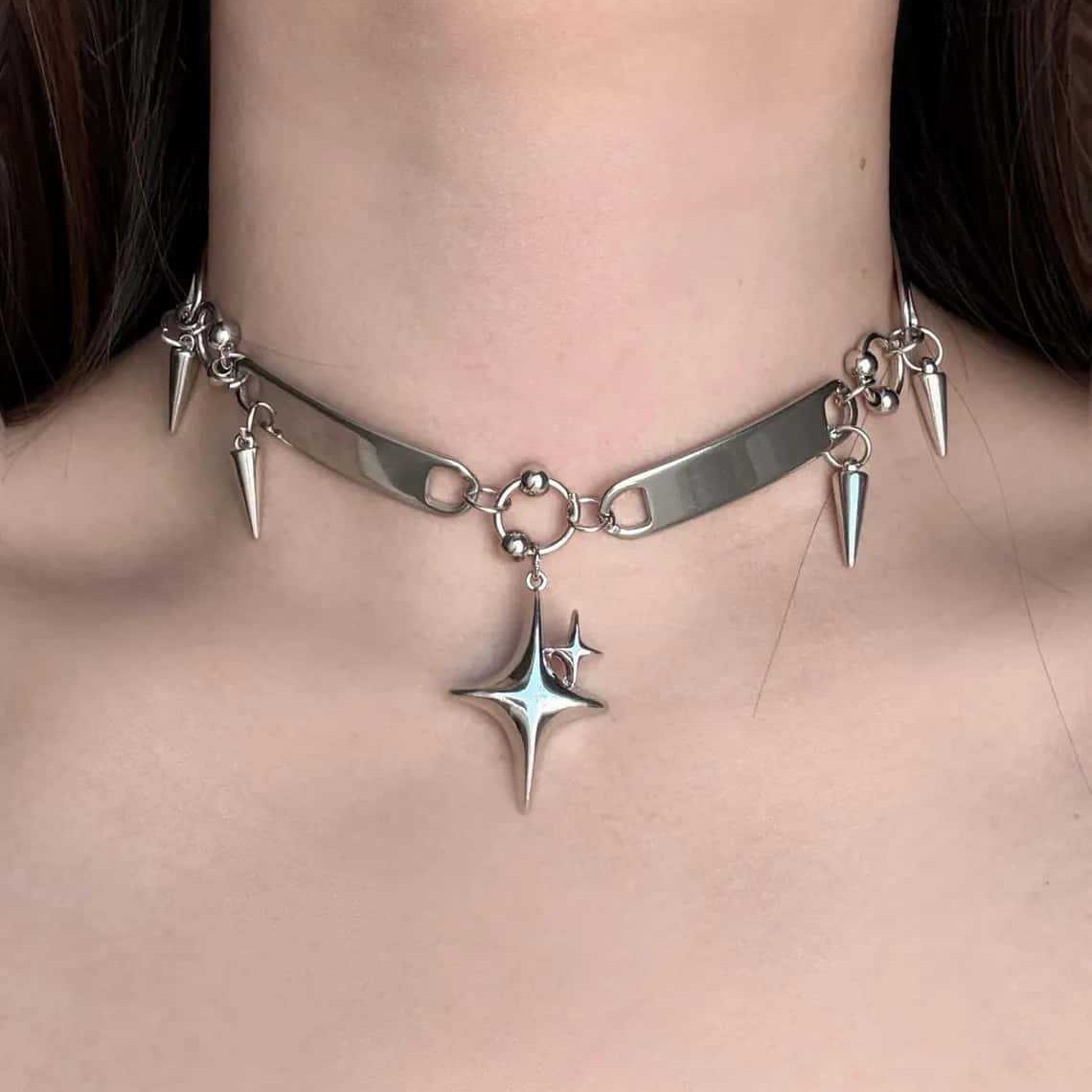 Women'S Accessories Designer - Kalung Punk Star Riveted, Perhiasan Rock,