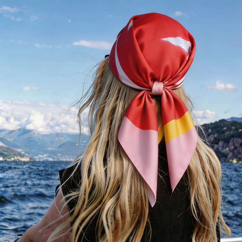 Women'S Vacation Accessories - Syal Persegi Motif Warna-Warni Bahan Satin