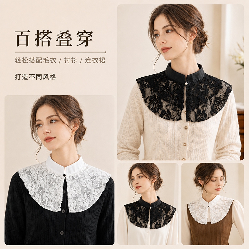 Kerah Palsu Berenda Bunga Eleg - Accessories Woman ulasan dan harga